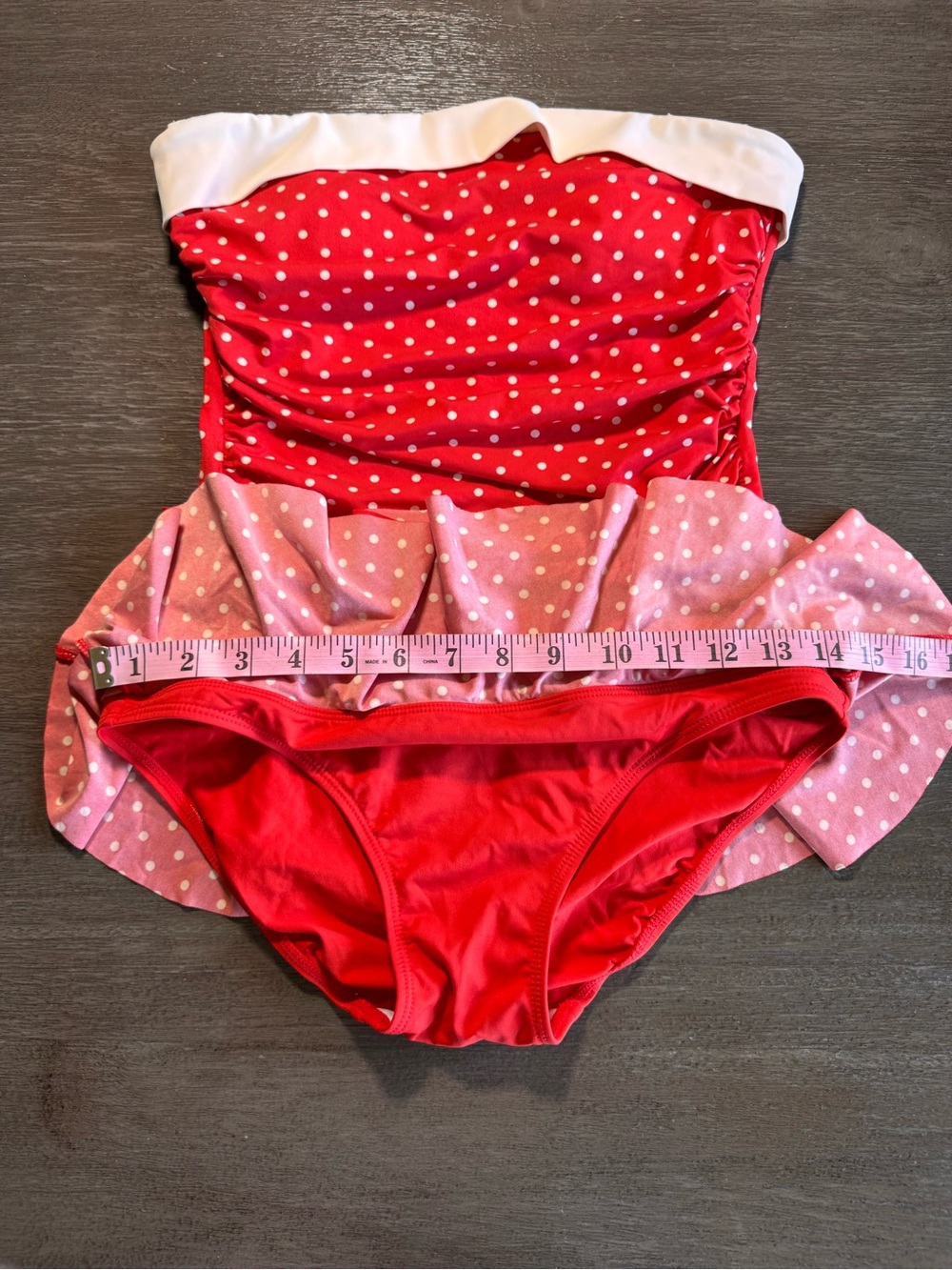 Vintage Ralph Lauren One Piece Polka Dot Swimsuit Mini Skirt 6 Red White - Picture 10 of 11